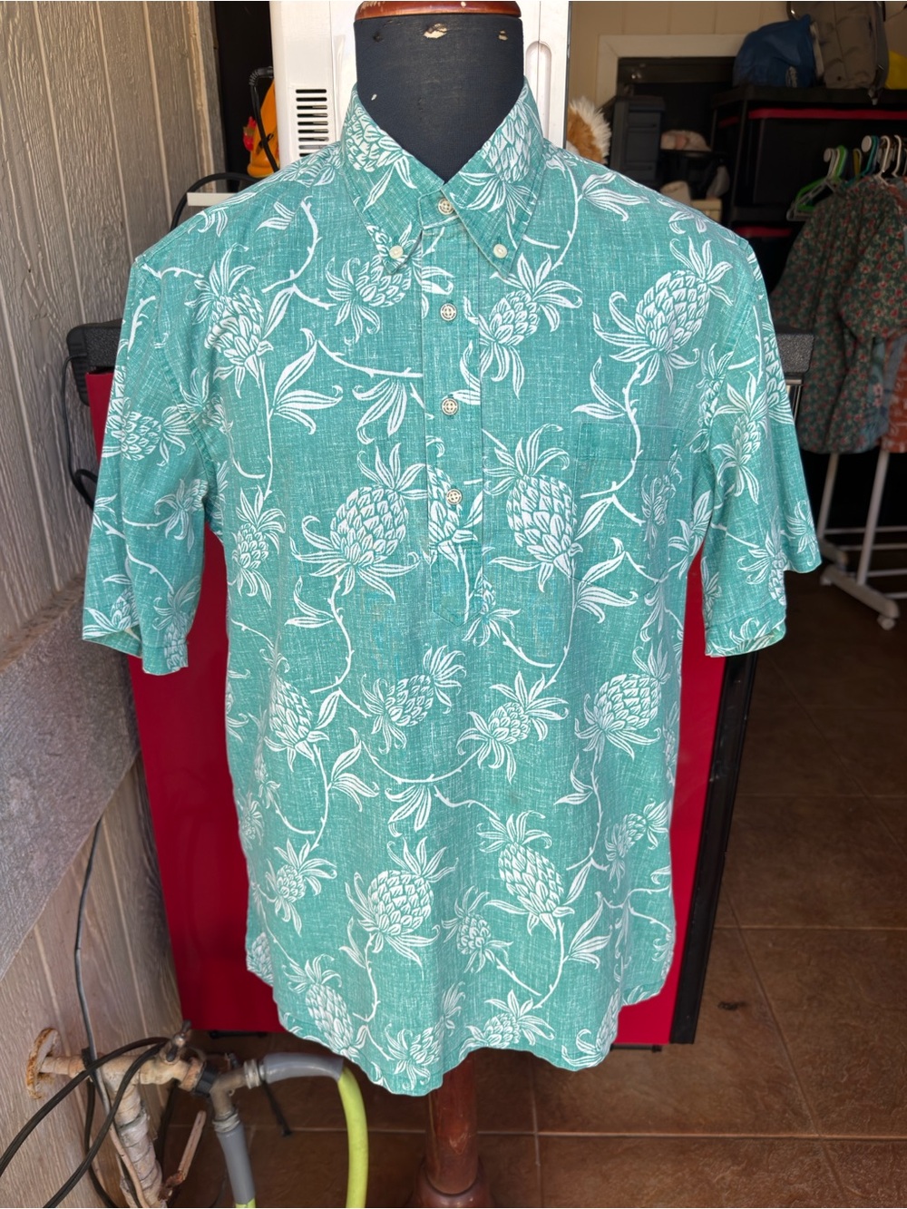 PreOwned Reyn Spooner Hawaiian Print Green/White Pullover Men's Large